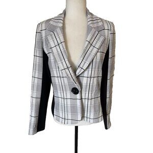 JOSEPH RIBKOFF Short Jacket Blazer Size 10 Black White One Button Front Lined